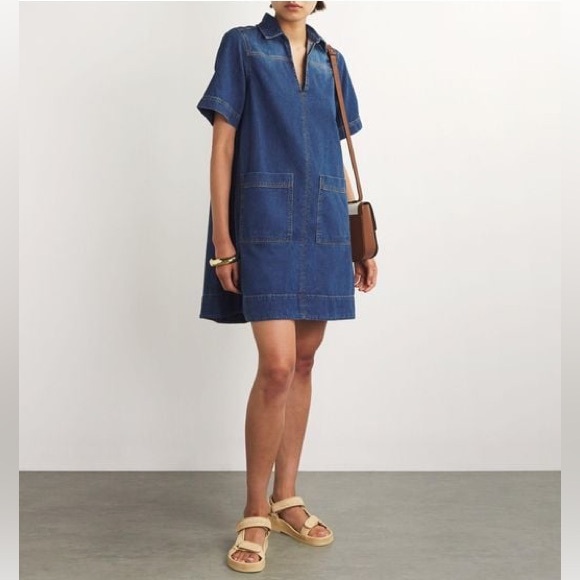 Me+Em Denim Swing Shirt Dress Relaxed Fit Blue Jean Women's Size 6 - Picture 1 of 7